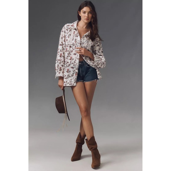 Pilcro Tops - Pilcro Collared Pintuck Blouse Floral Print Size Xlarge